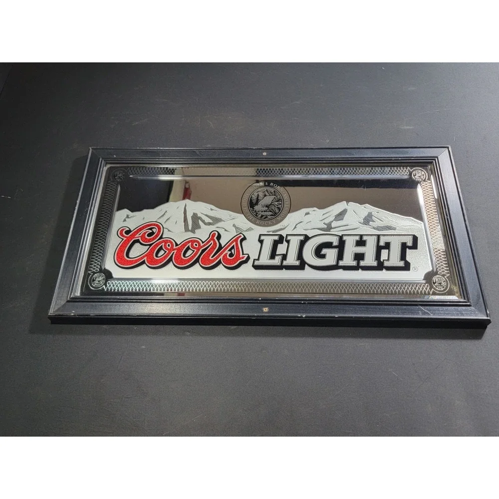 Vintage 2000 Coors Light Mirror Bar Sign Man Cave Etched Glass Black Frame
